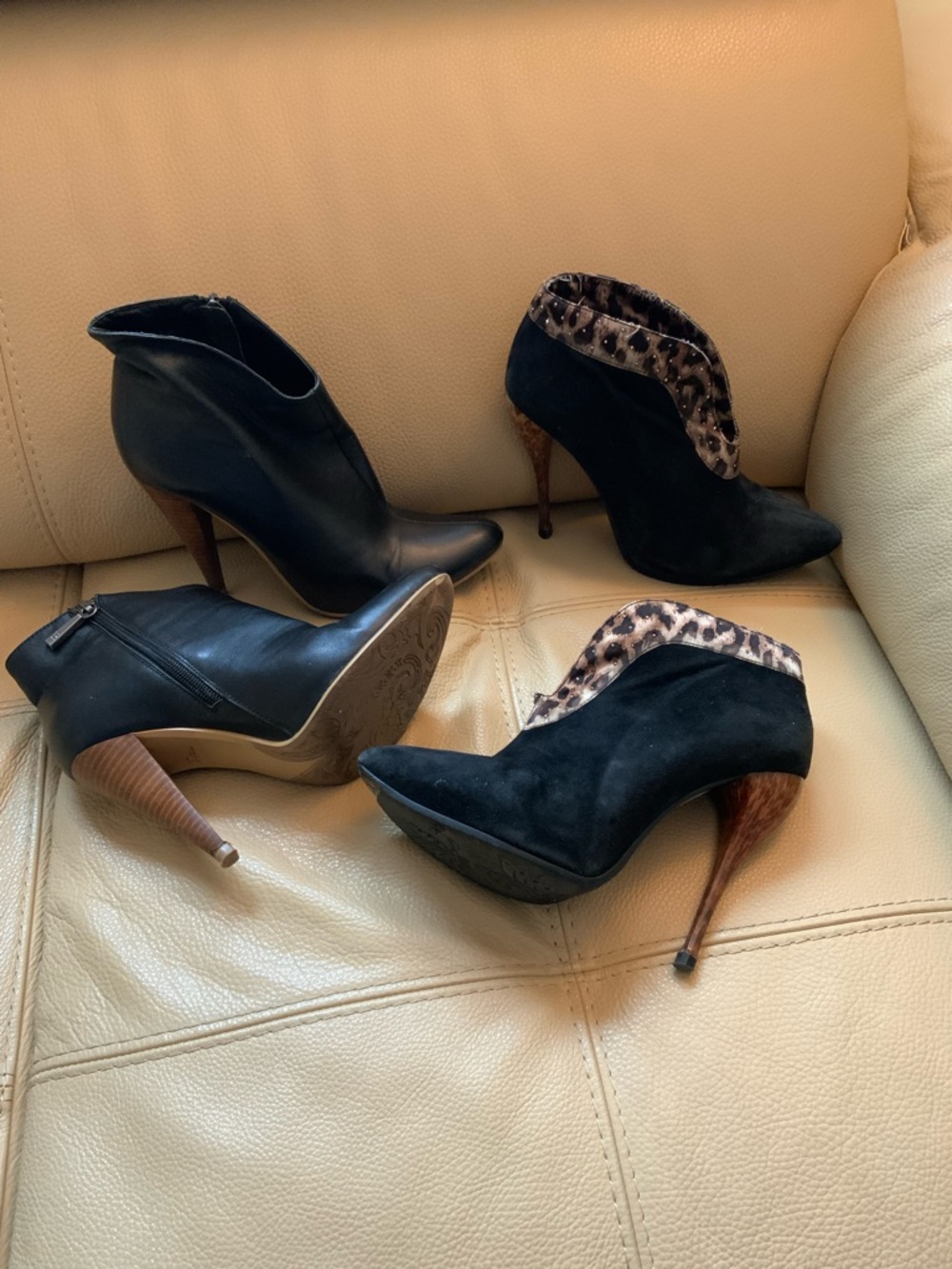 Women's Lot of 2 ankle high stiletto heel black booties, size EU 36, US 6